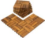Pack of 10 Deck Tiles - 12"x12" Interlocking Natural Solid Acacia Wood for Outdoor & Indoor