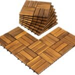 Pack of 10 Deck Tiles - 12"x12" Interlocking Natural Solid Acacia Wood for Outdoor & Indoor
