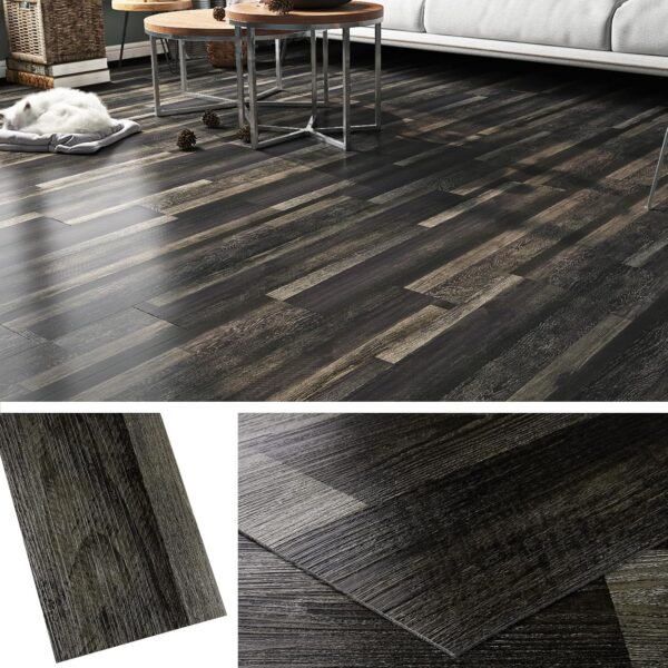 Livelynine 36-Pack 6x36 Reclaimed Black Wood Peel and Stick Floor